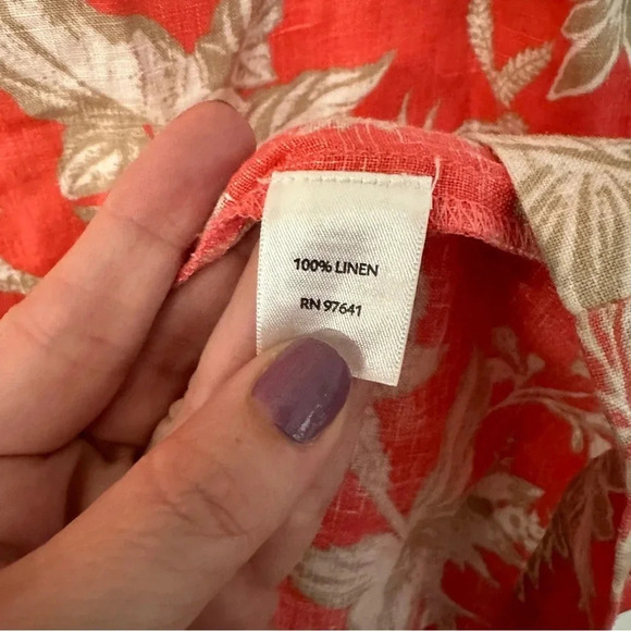 J. Jill Women's 100% Linen Floral Shift Dress in Coral with Cap Sleeves Sz M GUC - Picture 6 of 9
